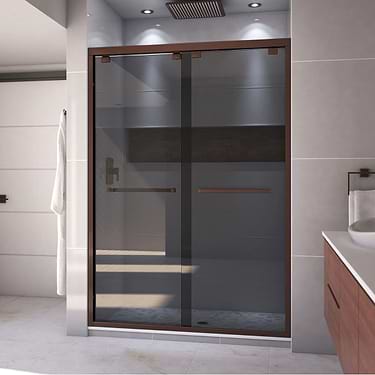 Encore 54"x76" Reversible Sliding Shower Alcove Door with Smoke Gray Glass in Oil Rubbed Bronze by DreamLine