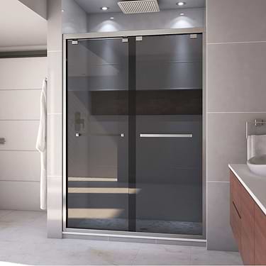 DreamLine Encore 54"x76" Reversible Sliding Shower Alcove Door with Smoke Gray Glass in Brushed Nickel