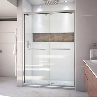 Encore 54"x76" Reversible Sliding Shower Alcove Door with Clear Glass in Brushed Nickel by DreamLine