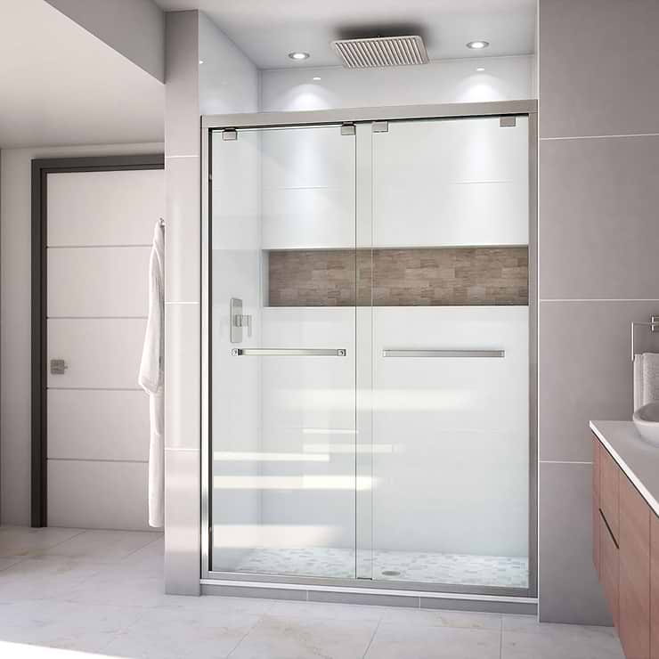 DreamLine Encore 54"x76" Reversible Sliding Shower Alcove Door with Clear Glass in Brushed Nickel
