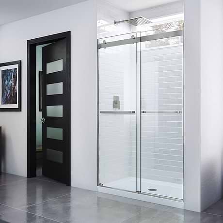 Essence 48"x76" Reversible Sliding Shower Alcove Door with Clear Glass in Brushed Nickel by DreamLine