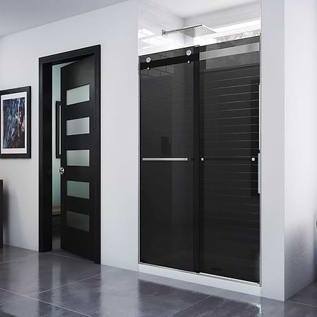 Essence 48"x76" Reversible Sliding Shower Alcove Door with Smoke Gray Glass in Brushed Nickel by DreamLine