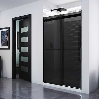 Essence 48"x76" Reversible Sliding Shower Alcove Door with Smoke Gray Glass in Satin Black by DreamLine