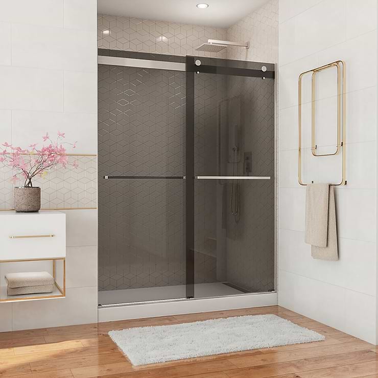 DreamLine Essence 60"x76" Reversible Sliding Shower Alcove Door with Smoke Gray Glass in Brushed Nickel