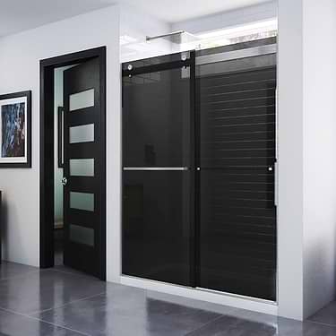 Essence 60"x76" Reversible Sliding Shower Alcove Door with Smoke Gray Glass in Brushed Nickel by DreamLine