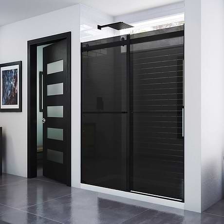 Essence 60"x76" Reversible Sliding Shower Alcove Door with Smoke Gray Glass in Satin Black by DreamLine