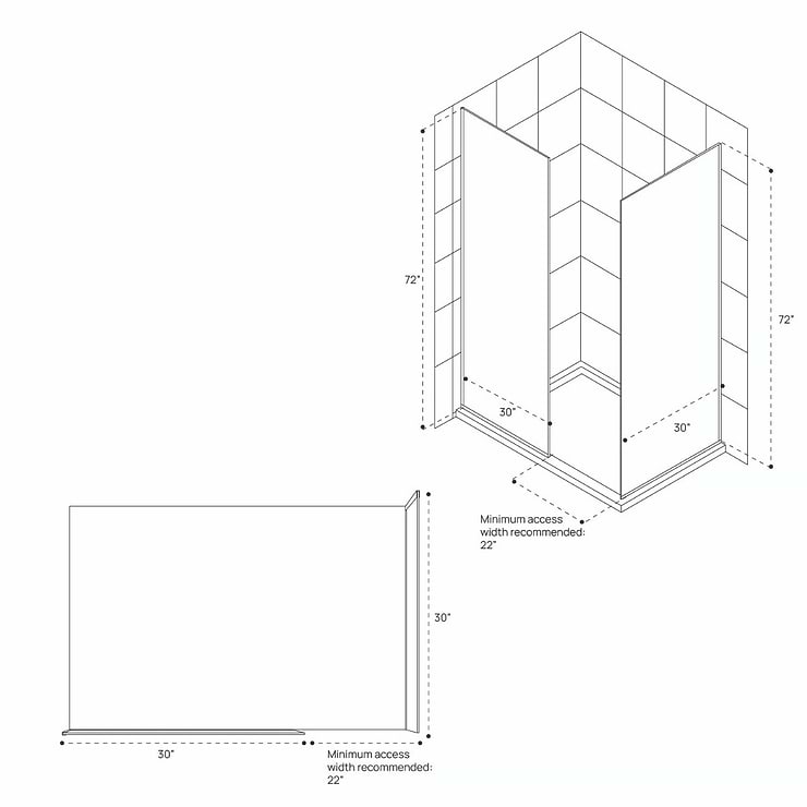DreamLine Linea 30x30x72" Reversible Double Separate Screen Enclosure with Clear Glass in Brushed Nickel