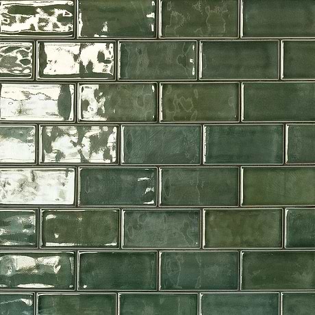 Sample-Nabi Subway Deep Emerald Green 3x6 Crackled Glossy Glass Tile