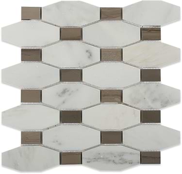 Octave Gray Polished Octagon Asian Statuary Marble Mosaic