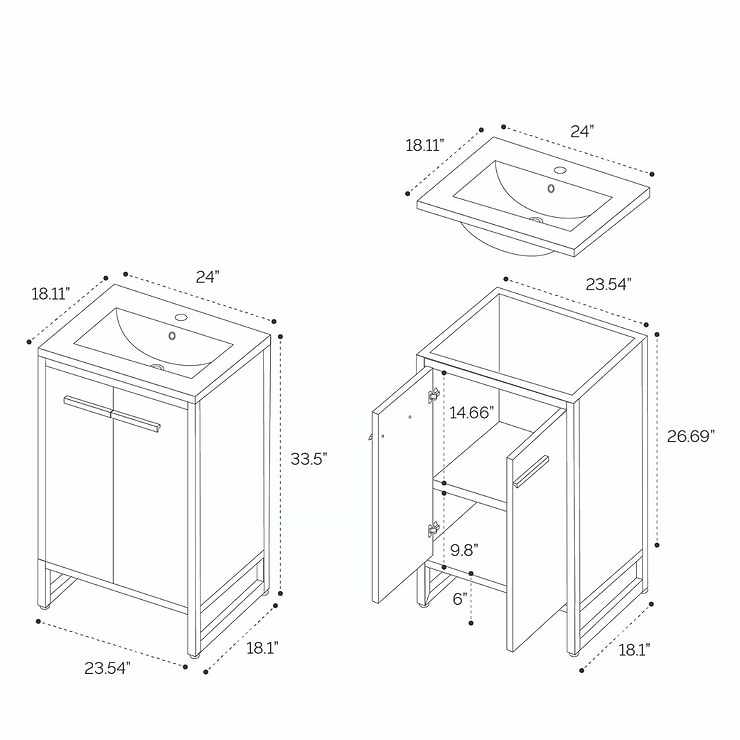 Oriel Gray Grain 24" Single Vanity with Integrated White Top