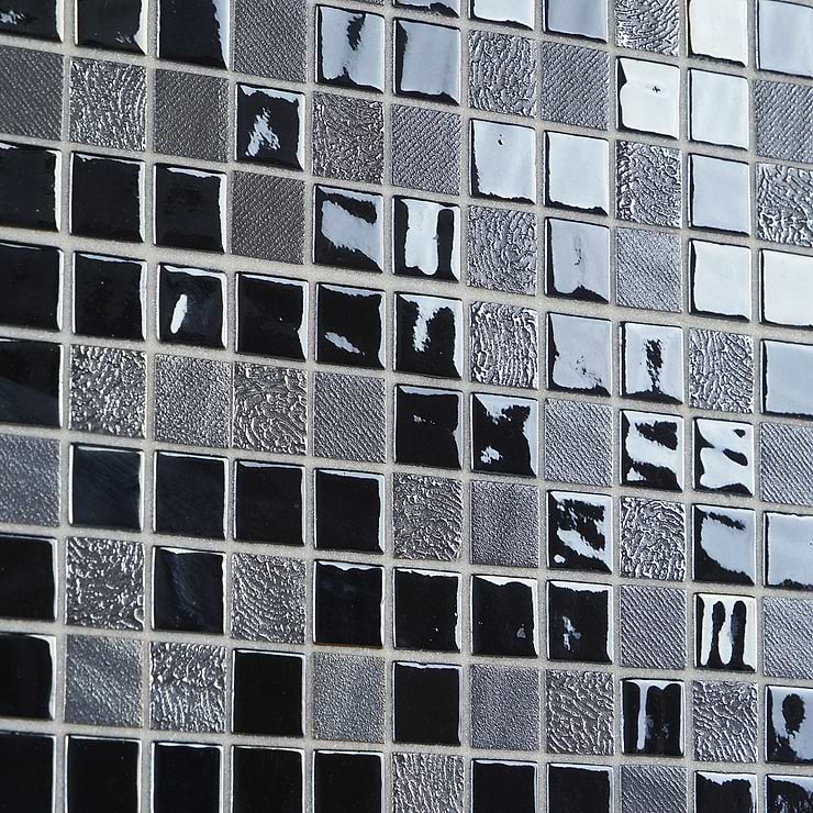Swim Midnight Sail Black 1x1 Glossy Glass Mosaic Tile