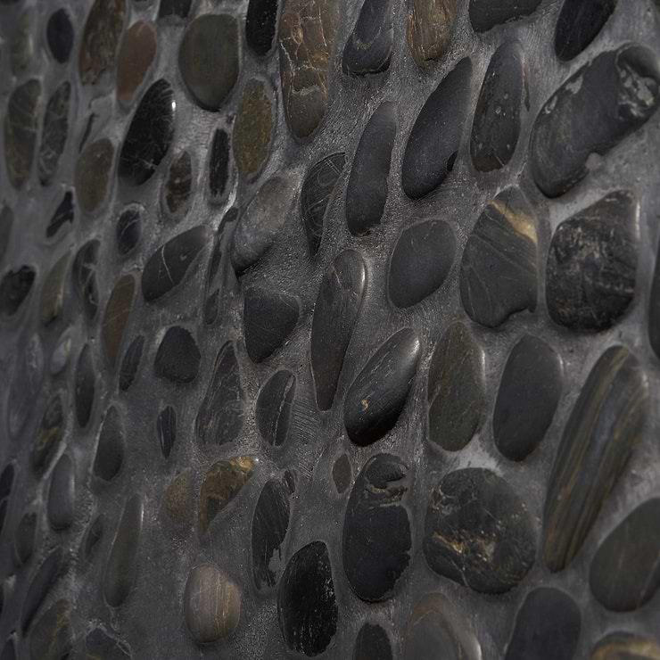 Cobblestone Obsidian Black Pebble Polished Mosaic Tile