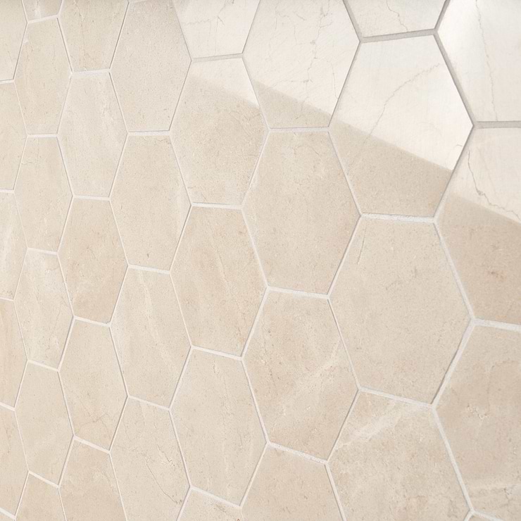 Crema Marfil Beige 4" Hexagon Polished Mosaic Tile
