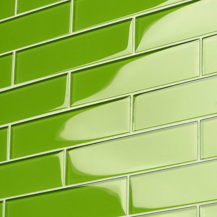 Loft Electric Lime 2x8 Polished Glass Subway Wall Tile
