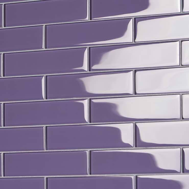 Loft Lilac Purple 2x8 Polished Glass Subway Tile