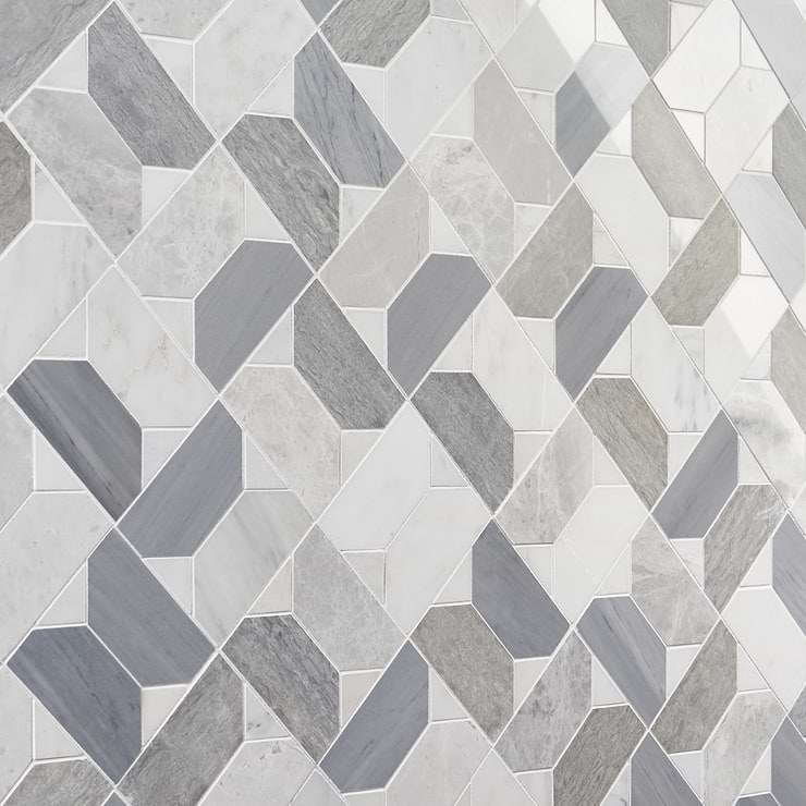 Isobel Glacier Gray Polished Marble Luxury Mosaic Tile