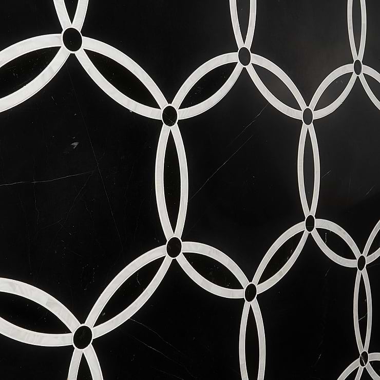 Celine Nero Polished Black Marble and Pearl Mosaic Tile