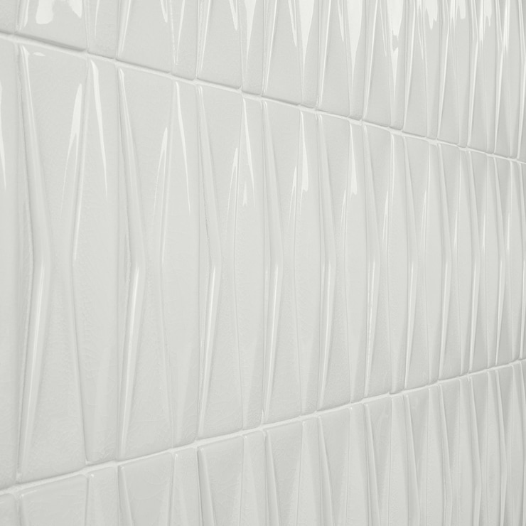 Nabi Harlequin Glacier White 2x8 Crackled Glossy Glass Mosaic Tile