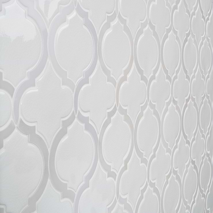 Nabi Arabesque Glacier White 4" Crackled Mixed Finish Glass & Marble Mosaic Tile