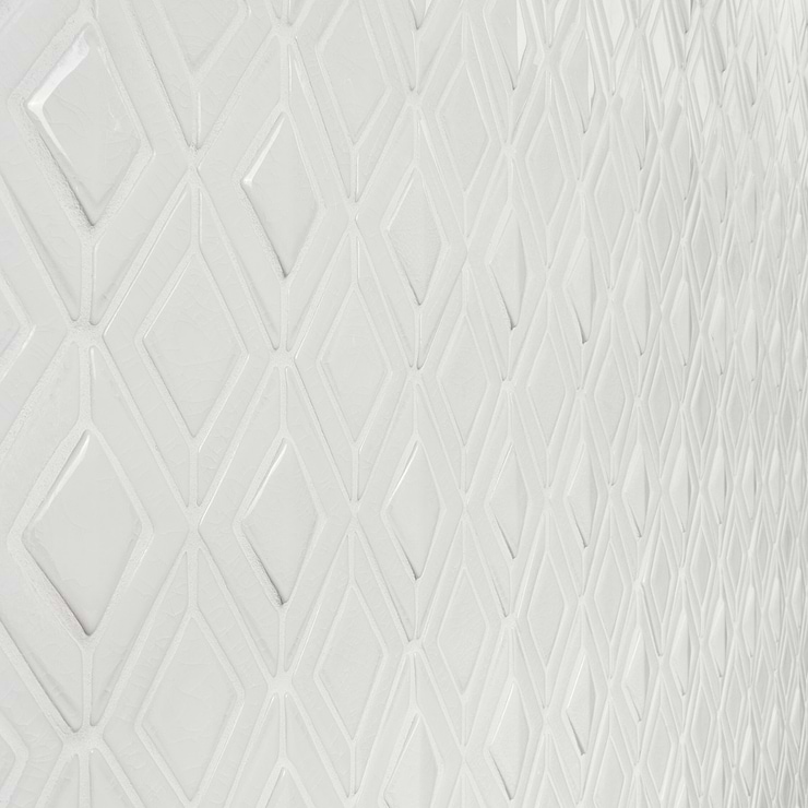 Nabi Jewel Glacier White 3D Glossy Crackled Glass Mosaic Tile