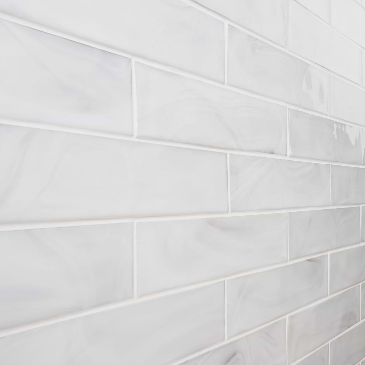 Alisa Cloud White 3x12 Polished Subway Glass Tile | Tilebar.com