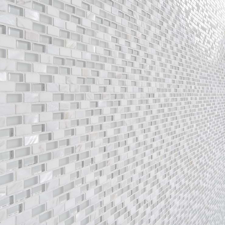 Paragon Pearl Lace Gray Mini Brick Marble & Glass Mosaic Tile