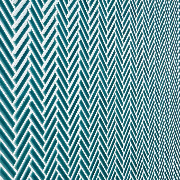 Kai Teal 1x2" Herringbone Crackled Glossy Porcelain Mosaic Tile