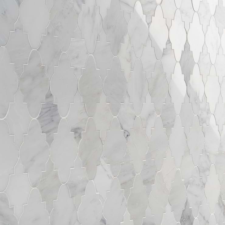 Odeza Stonington Gray 3x6 Arabesque Marble Mosaic Tile
