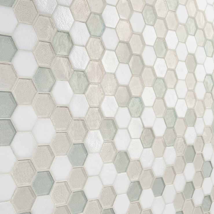 Ohana Hexagon Atmosphere White 2'' Glass Mosaic Tile