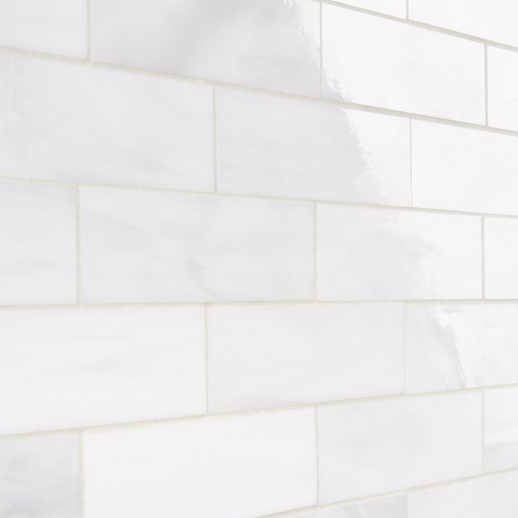 Bespoke Brick Rain Cloud White 2x6 Polished Glass Mosaic Tile