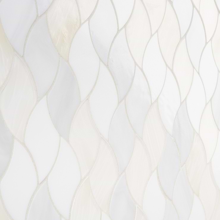 Bespoke Flame Pearl White Polished Glass Mosaic Tile