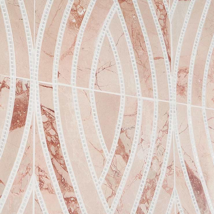 New Palm Beach by Krista Watterworth Leaf Pink Polished Marble Mosaic