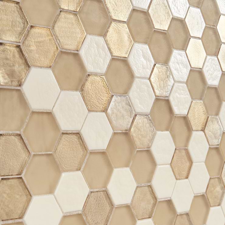 Ohana Bronze 2" Hexagon Polished Glass Mosaic Tile