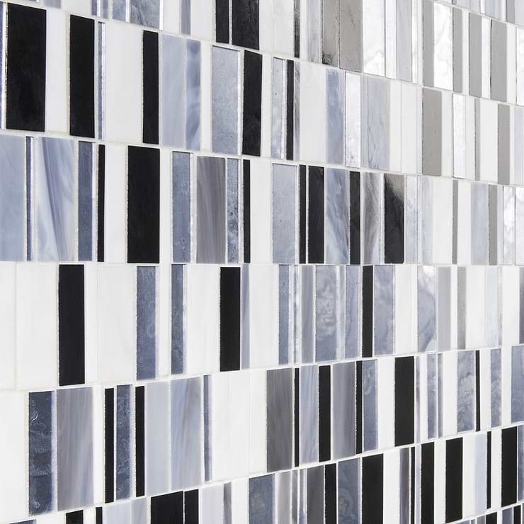 Bespoke Stacked Celestine Silver Polished Glass Mosaic