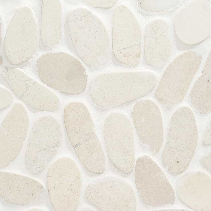 Nature White Flat Oval Pebble Mosaic