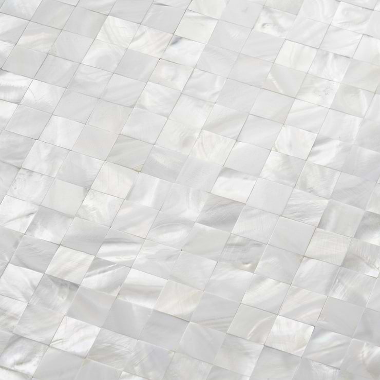 Serene White Squares Seamless Pearl Polished Mosaic Tile