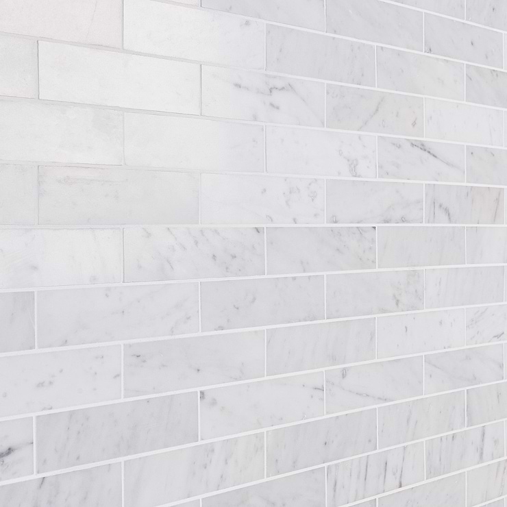 Brushed Stone Carrara White 2x8 Brushed Marble Subway Tile