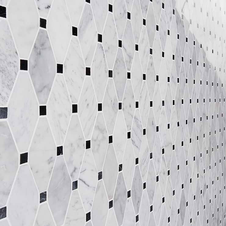 Octave White Carrara With Black Dot Marble 2x4 Polished Mosaic Tile