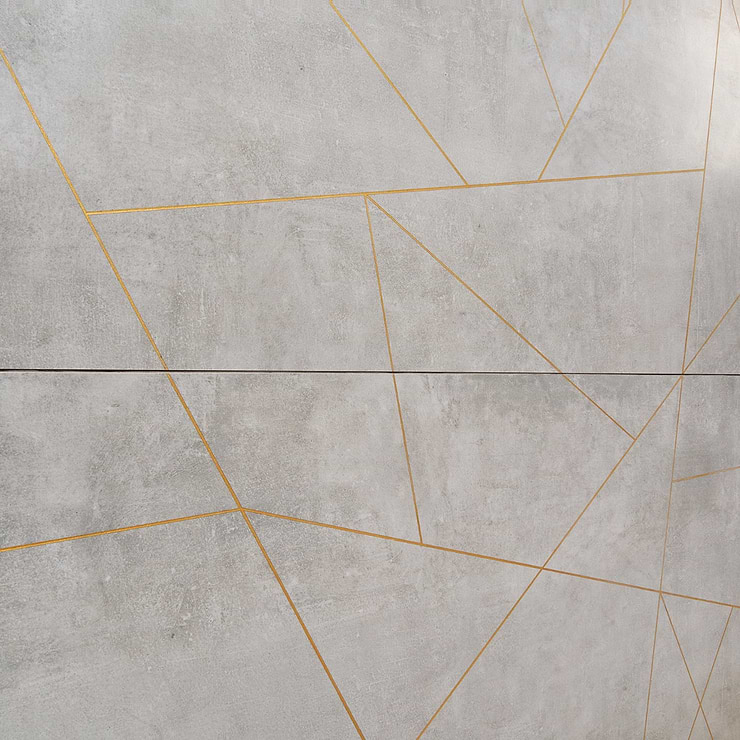 Whitney Cemento Gray and Gold Line 24x48 Artisan Decor Matte Porcelain Wall Tile