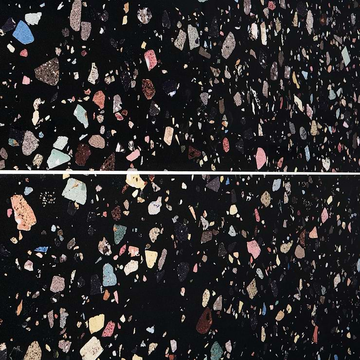 Bejeweled Black Multicolor 24x48 Terrazzo Look Polished Porcelain Tile