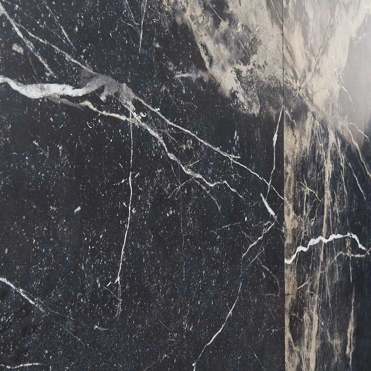 Autograph Noir Sabbia Black 48x48 Marble Look Satin Porcelain Tile