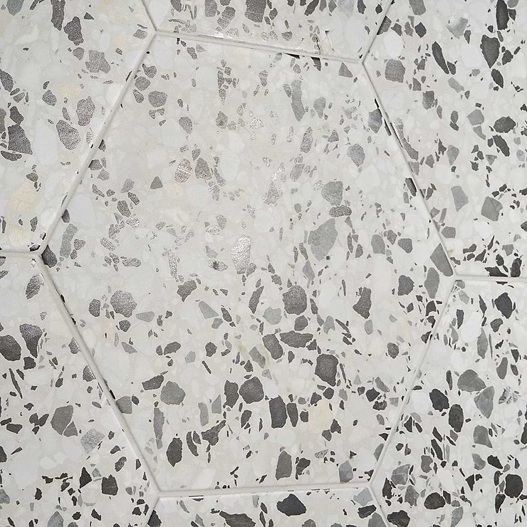 Disco-Six Hexagon Gray 12.5" Terrazzo Look Matte Porcelain Tile