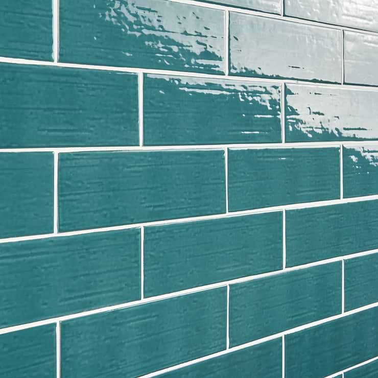 Disco-Kiln Teal Green 3x9 Polished Porcelain Subway Tile