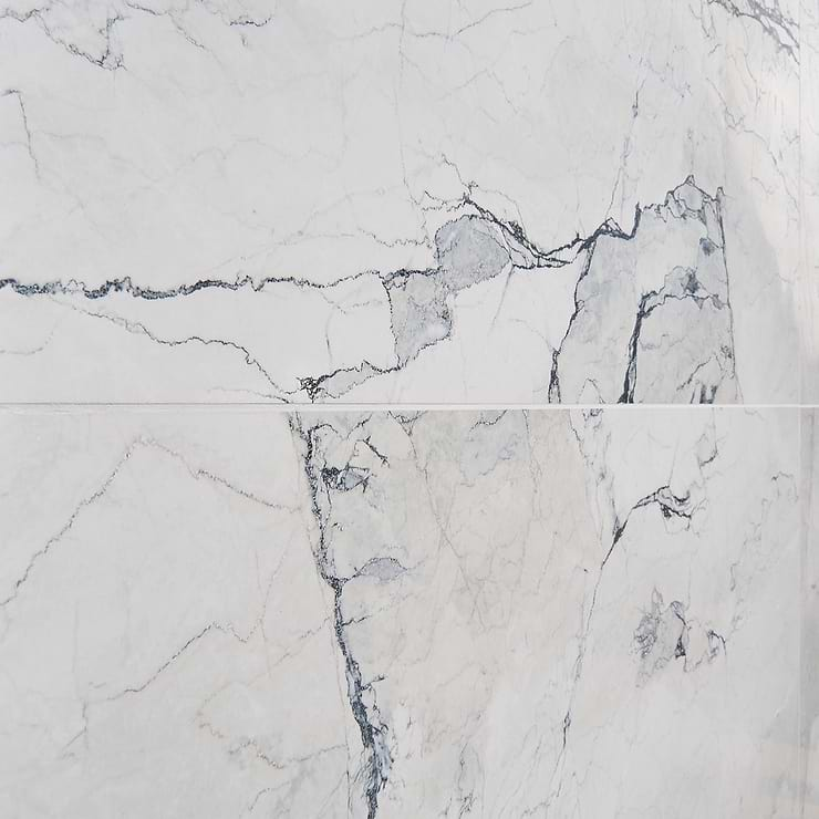 Romani Camouflage White 24x48 Marble Look Satin Porcelain Tile