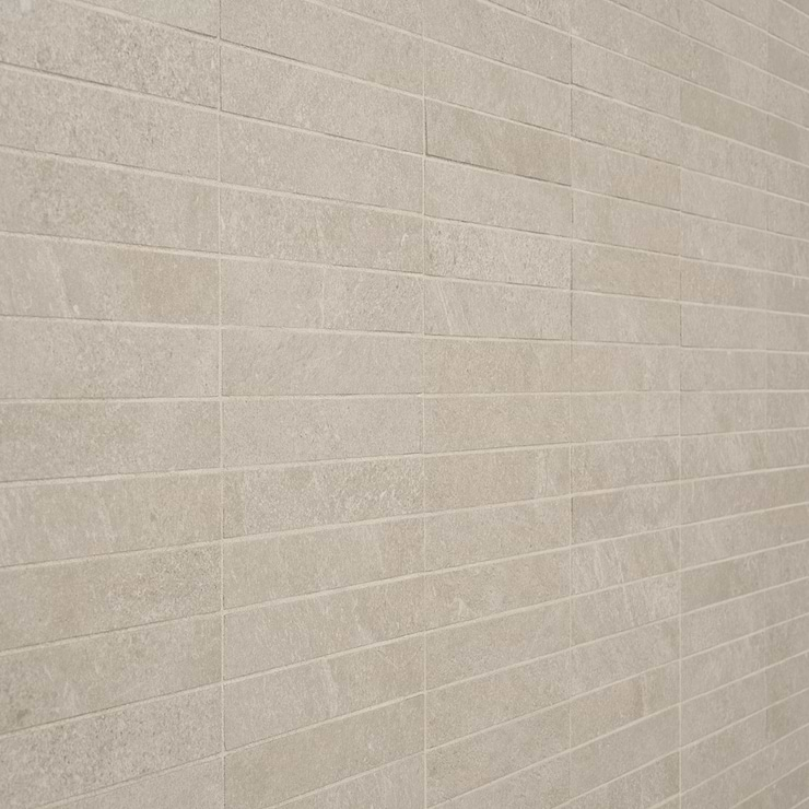 Era Crema Beige 1x6 Stacked Limestone Look Matte Porcelain Mosaic Tile