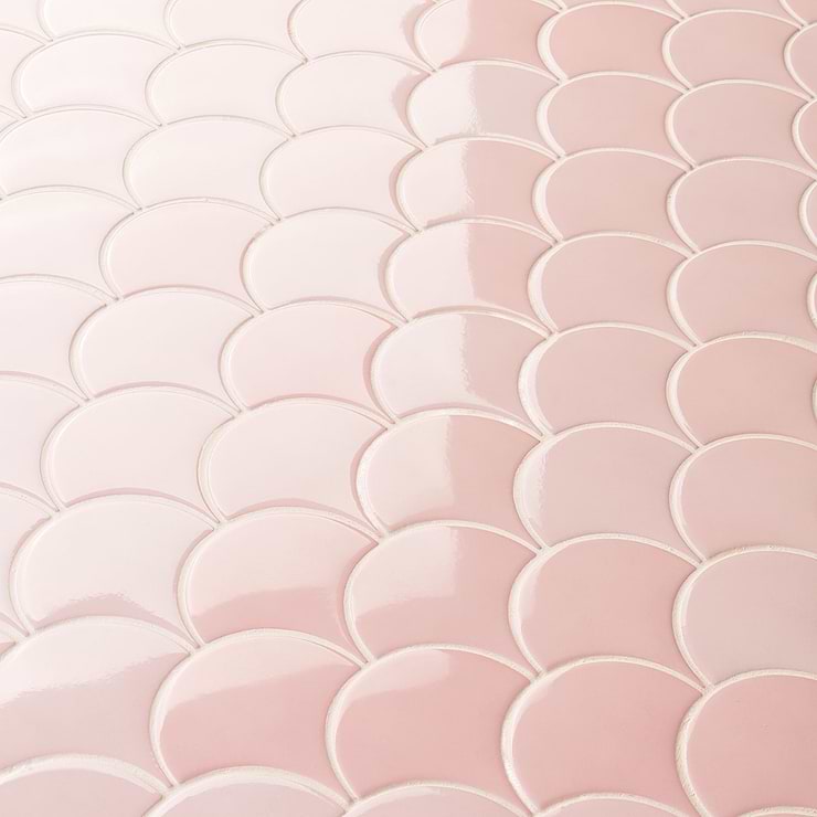 Highwater Rose Pink Fishscale 2x5 Polished Ceramic Wall Tile