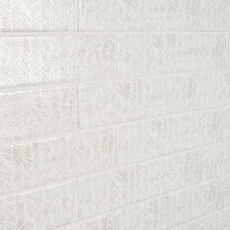 Chance White 2x10 Polished Ceramic Chevron Tile