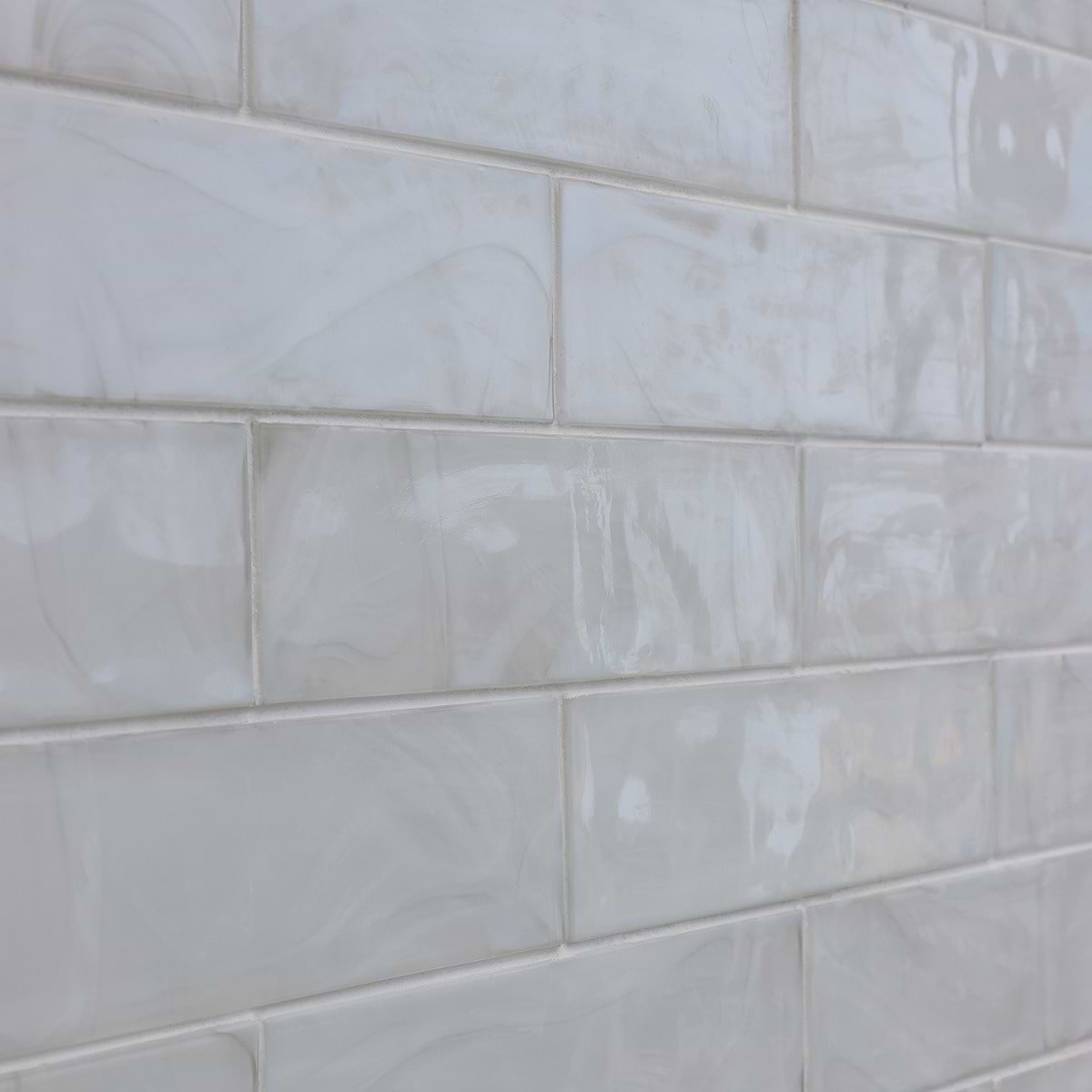 Alisa Cloud White 3x12 Polished Subway Glass Tile | Tilebar.com