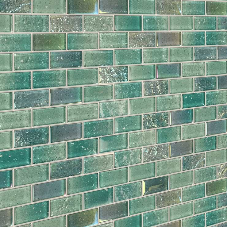 Fairy Green 1x2 Polished Glass Mosiac Tile