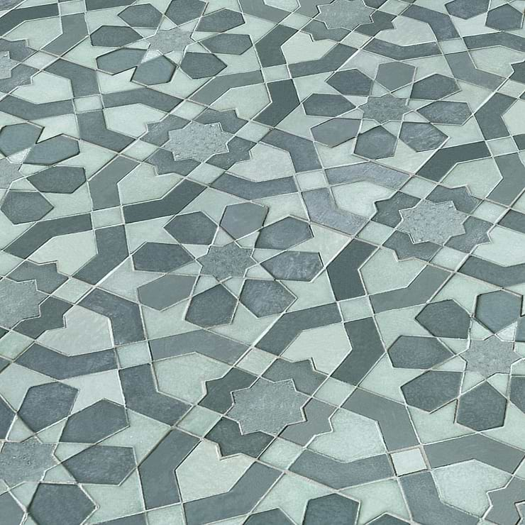 Cantico Fes Ocean Blue Mixed Finish Lava Stone and Cement Mosaic Tile